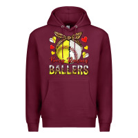 Burgundy busy raising ballers with baseball and softball Premium Hoodie - texasbilliewilder
