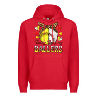 Red busy raising ballers with baseball and softball Premium Hoodie - texasbilliewilder