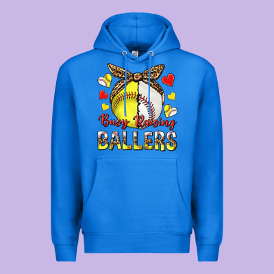 Busy Raising Ballers With Baseball And Softball Premium Hoodie Designed By Texasbilliewilder