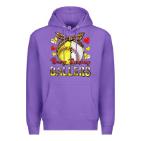 Purple busy raising ballers with baseball and softball Premium Hoodie - texasbilliewilder