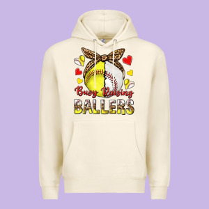 Busy Raising Ballers With Baseball And Softball Premium Hoodie Designed By Texasbilliewilder