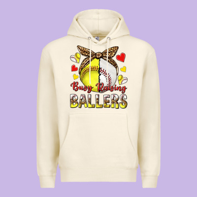 Busy Raising Ballers With Baseball And Softball Premium Hoodie Designed By Texasbilliewilder