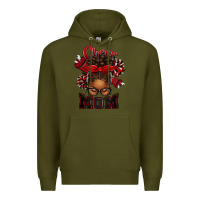Army Green cheer mom afro messy bun Premium Hoodie - texasbilliewilder