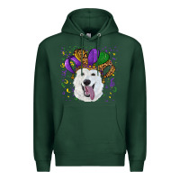 Sports Green mardi gras hat  white shepherd Premium Hoodie - RanaPortraitStore