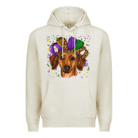 Oatmeal Heather mardi gras hat dachshund Premium Hoodie - RanaPortraitStore