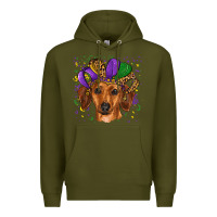 Army Green mardi gras hat dachshund Premium Hoodie - RanaPortraitStore