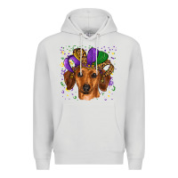Dove Grey mardi gras hat dachshund Premium Hoodie - RanaPortraitStore