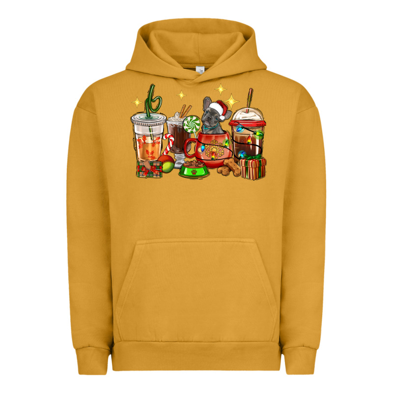 Christmas Coffee Cups With French Bulldog Urban Hoodie by RanaPortraitStore | Teevron