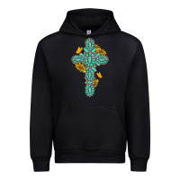 Black gemstone cross with sunflowers and butterflies Urban Hoodie - texasbilliewilder