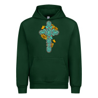 Forest Green gemstone cross with sunflowers and butterflies Urban Hoodie - texasbilliewilder
