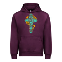Mauve Wine gemstone cross with sunflowers and butterflies Urban Hoodie - texasbilliewilder