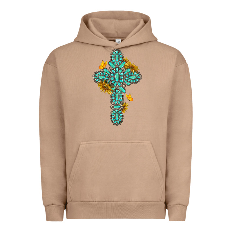 Gemstone Cross With Sunflowers And Butterflies Urban Hoodie by texasbilliewilder | Teevron