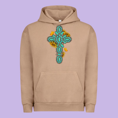 Urban Hoodie gemstone cross with sunflowers and butterflies