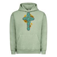 Pigment Oil Green gemstone cross with sunflowers and butterflies Urban Hoodie - texasbilliewilder