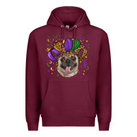 Burgundy Mardi gras hat pug Premium Hoodie - RanaPortraitStore