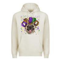 Oatmeal Heather Mardi gras hat pug Premium Hoodie - RanaPortraitStore
