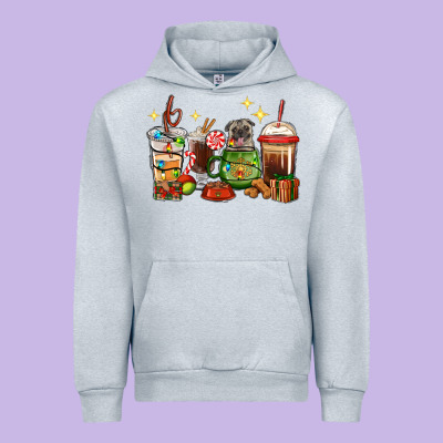 Urban Hoodie Christmas coffee cups with Pug