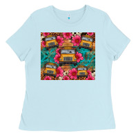 Baby Blue school bus leopard cowhide Ladies Tee - Artiststas