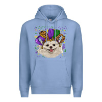 Colony Blue Mardi Gras White Pomeranian with Hat Premium Hoodie - RanaPortraitStore