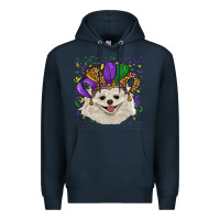 Navy Mardi Gras White Pomeranian with Hat Premium Hoodie - RanaPortraitStore