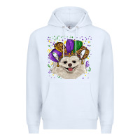 White Mardi Gras White Pomeranian with Hat Premium Hoodie - RanaPortraitStore