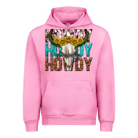 Fuchsia Pink howdy howdy howdy western bull skull Urban Hoodie - texasbilliewilder