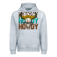 Heather Grey howdy howdy howdy western bull skull Urban Hoodie - texasbilliewilder