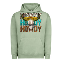 Pigment Oil Green howdy howdy howdy western bull skull Urban Hoodie - texasbilliewilder
