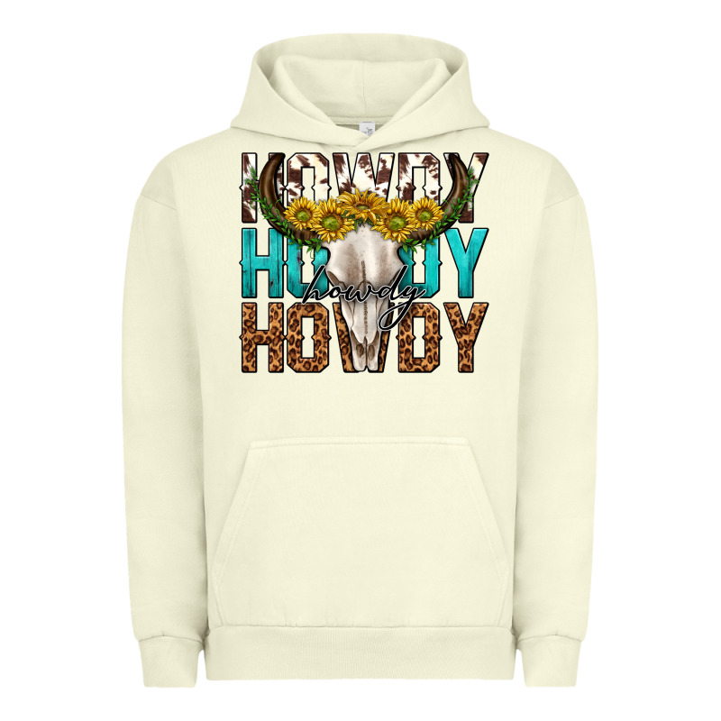 Howdy Howdy Howdy Western Bull Skull Urban Hoodie by texasbilliewilder | Teevron