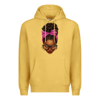 Antique Gold afro messy bun pink leopard bow Premium Hoodie - texasbilliewilder