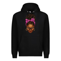 Black afro messy bun pink leopard bow Premium Hoodie - texasbilliewilder