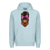 Blue Mist afro messy bun pink leopard bow Premium Hoodie - texasbilliewilder