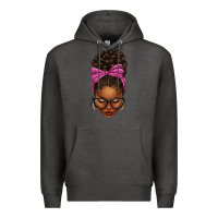 Charcoal Heather afro messy bun pink leopard bow Premium Hoodie - texasbilliewilder
