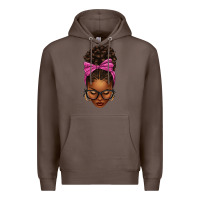 Coffee afro messy bun pink leopard bow Premium Hoodie - texasbilliewilder