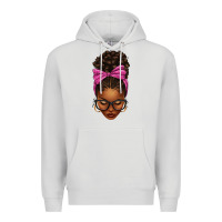Dove Grey afro messy bun pink leopard bow Premium Hoodie - texasbilliewilder