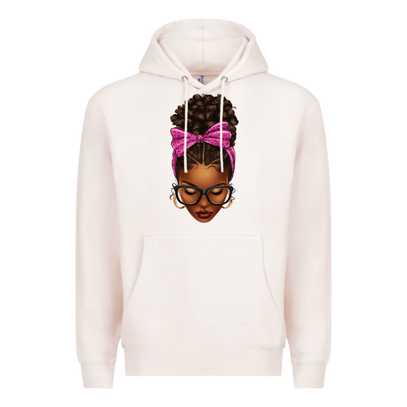 Afro Messy Bun Pink Leopard Bow Premium Hoodie by texasbilliewilder | Teevron