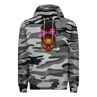 Slate Camo afro messy bun pink leopard bow Premium Hoodie - texasbilliewilder