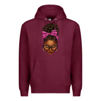 Burgundy afro messy bun pink leopard bow Premium Hoodie - texasbilliewilder