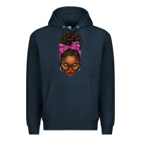 Navy afro messy bun pink leopard bow Premium Hoodie - texasbilliewilder
