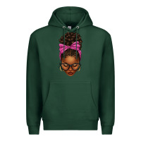 Sports Green afro messy bun pink leopard bow Premium Hoodie - texasbilliewilder