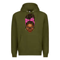 Army Green afro messy bun pink bow Premium Hoodie - texasbilliewilder
