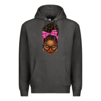 Charcoal Heather afro messy bun pink bow Premium Hoodie - texasbilliewilder