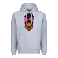 Heather Grey afro messy bun pink bow Premium Hoodie - texasbilliewilder