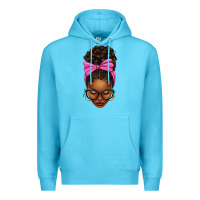 Ocean Blue afro messy bun pink bow Premium Hoodie - texasbilliewilder