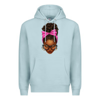 Blue Mist afro messy bun pink bow Premium Hoodie - texasbilliewilder