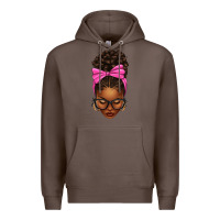 Coffee afro messy bun pink bow Premium Hoodie - texasbilliewilder