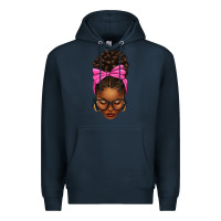 Navy afro messy bun pink bow Premium Hoodie - texasbilliewilder