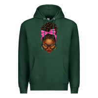 Sports Green afro messy bun pink bow Premium Hoodie - texasbilliewilder