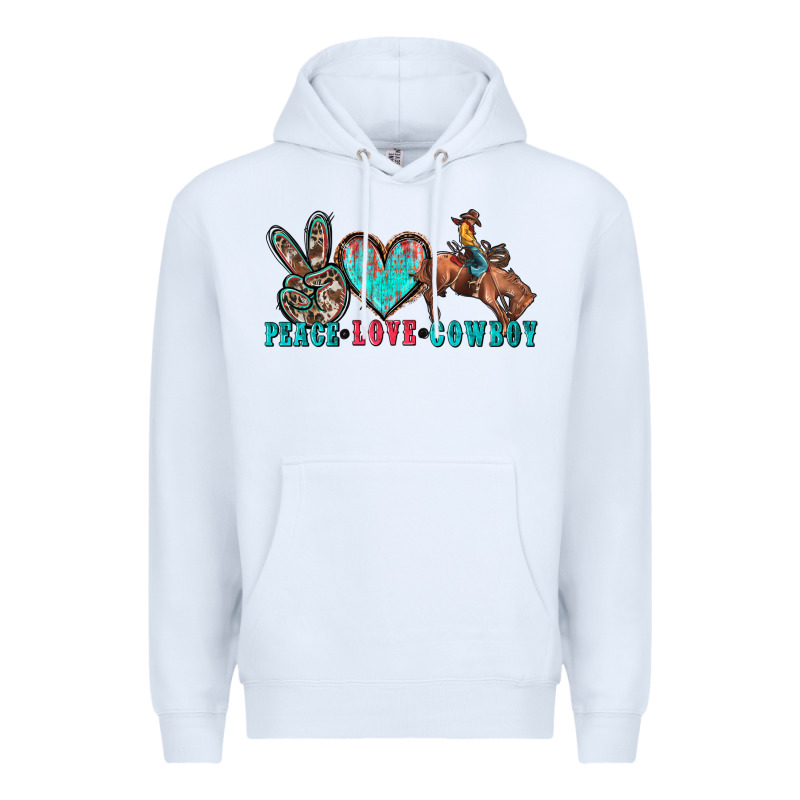 Peace Love Cowboy Premium Hoodie by Zillion Design Studio | Teevron