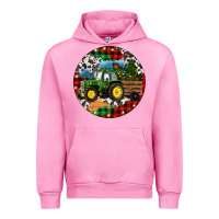 Fuchsia Pink Christmas Farm Tractor Urban Hoodie - RanaPortraitStore